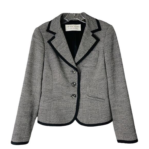 Trina Turk Jackets & Blazers - Trina Turk black white silk wool button preppy academia office blazer medium